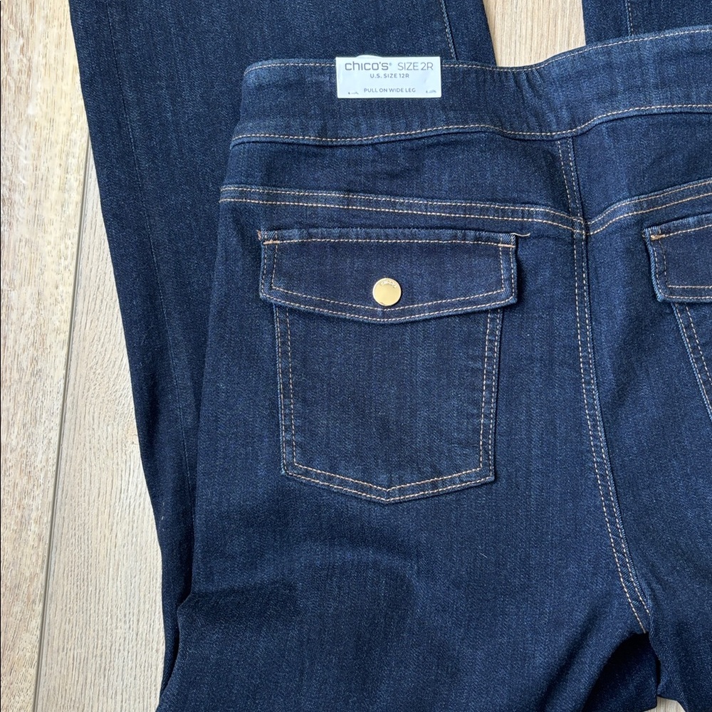 NWT Chico’s Wide Leg Pull On Jeans Crestone Peak Rinse Size 12 Modern Nautical - Picture 10 of 12
